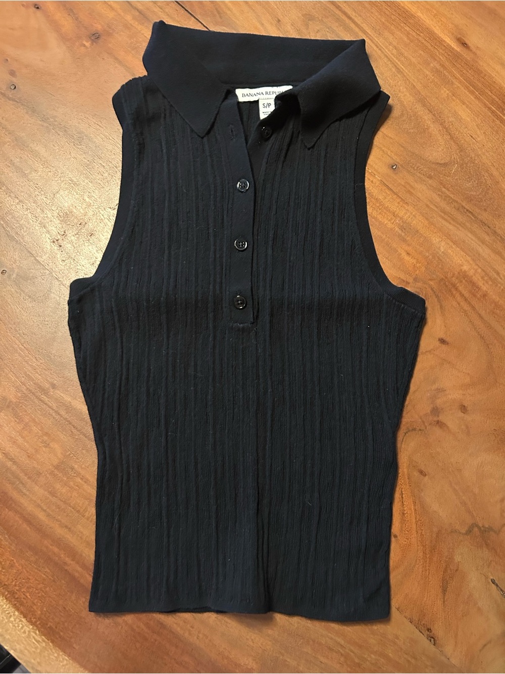 Banana Republic Black Ribbed crinkle Polo Knit Tank